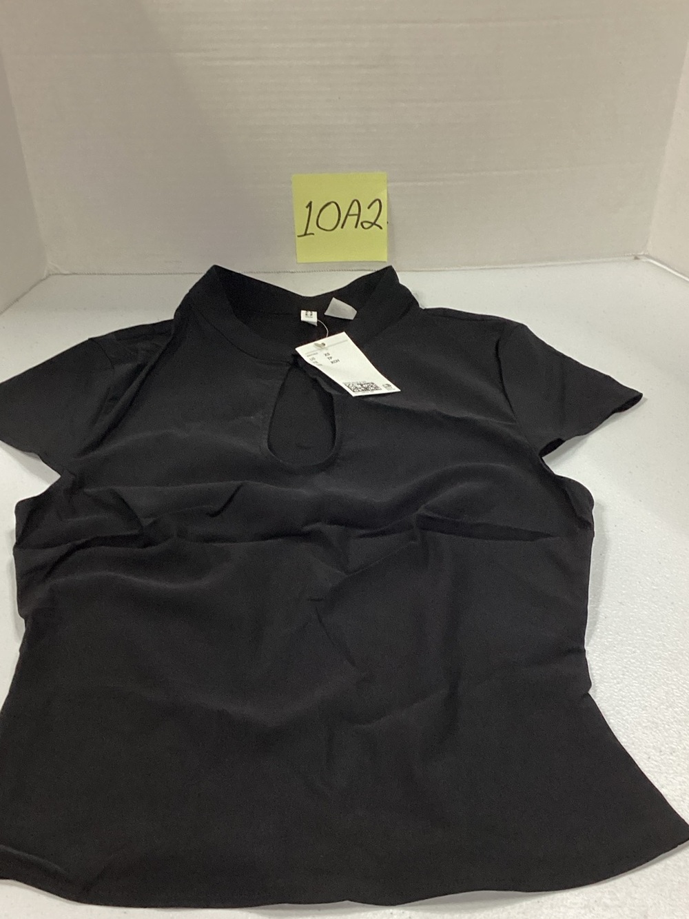 Divided Black Short Sleeve Tee with Keyhole Neck